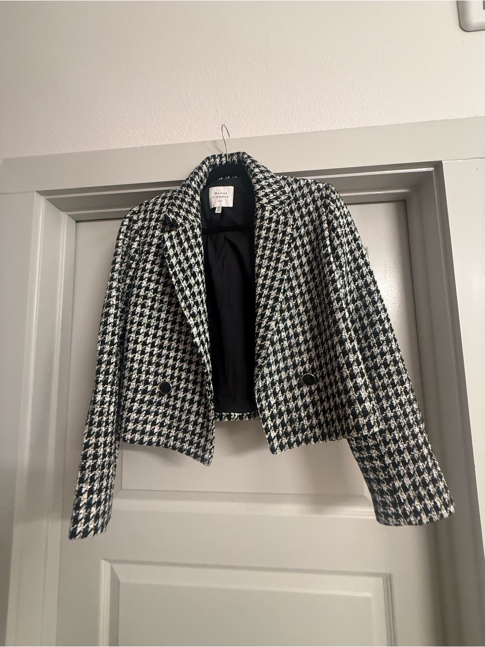 H&M Black & White Houndstooth Cropped Blazer